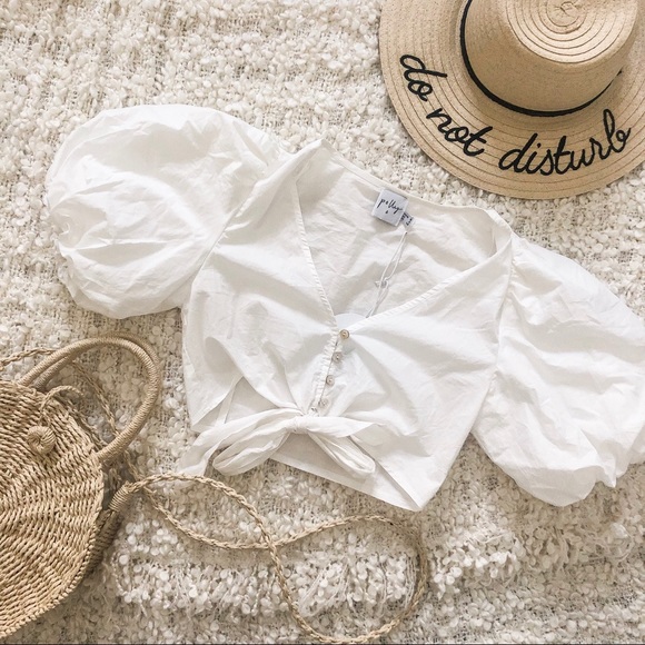 Princess Polly Tops - PRINCESS POLLY WHITE PUFF SLEEVE CROP TOP